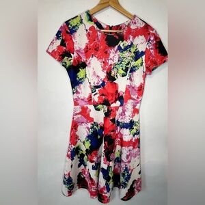 Milly Women’s Fit Flare Scuba Abstract Floral A-line Wedding Guest Dress Sz 8